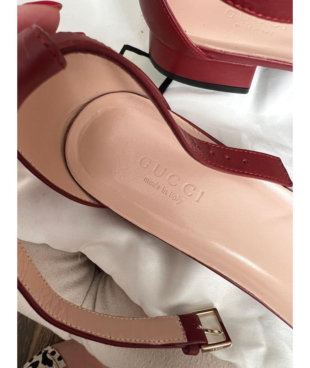 GUCCI Бордовые кожаные босоножки, фото 5