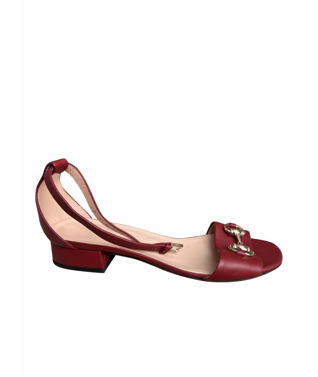 GUCCI Бордовые кожаные босоножки, фото 1