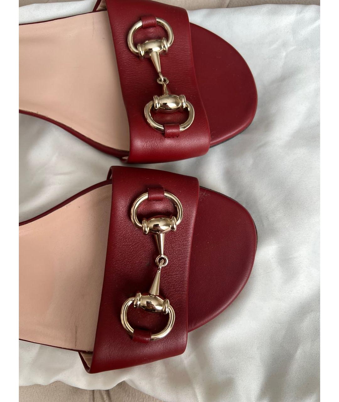 GUCCI Бордовые кожаные босоножки, фото 8