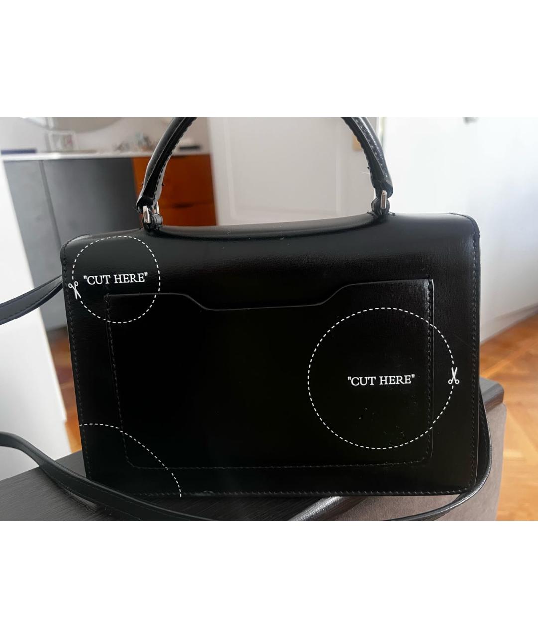 OFF-WHITE Черная кожаная сумка с короткими ручками, фото 3