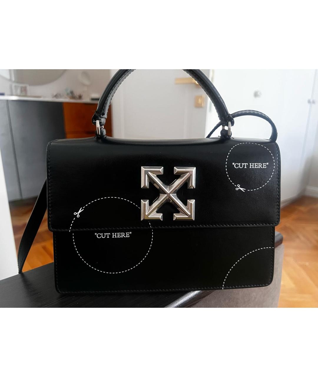 OFF-WHITE Черная кожаная сумка с короткими ручками, фото 8