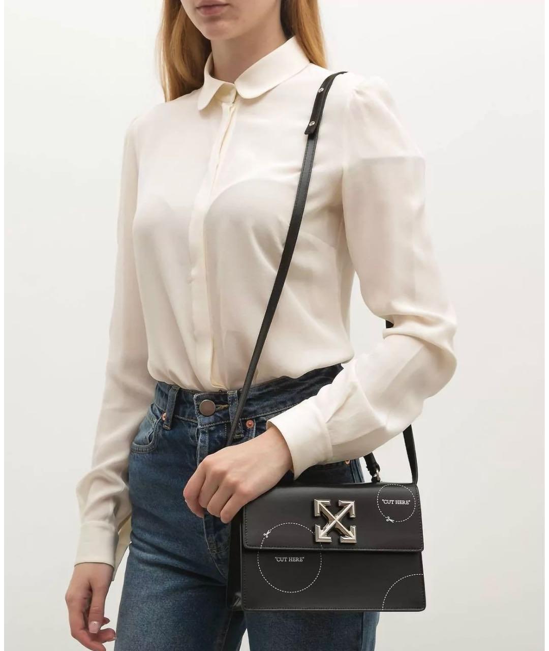 OFF-WHITE Черная кожаная сумка с короткими ручками, фото 6