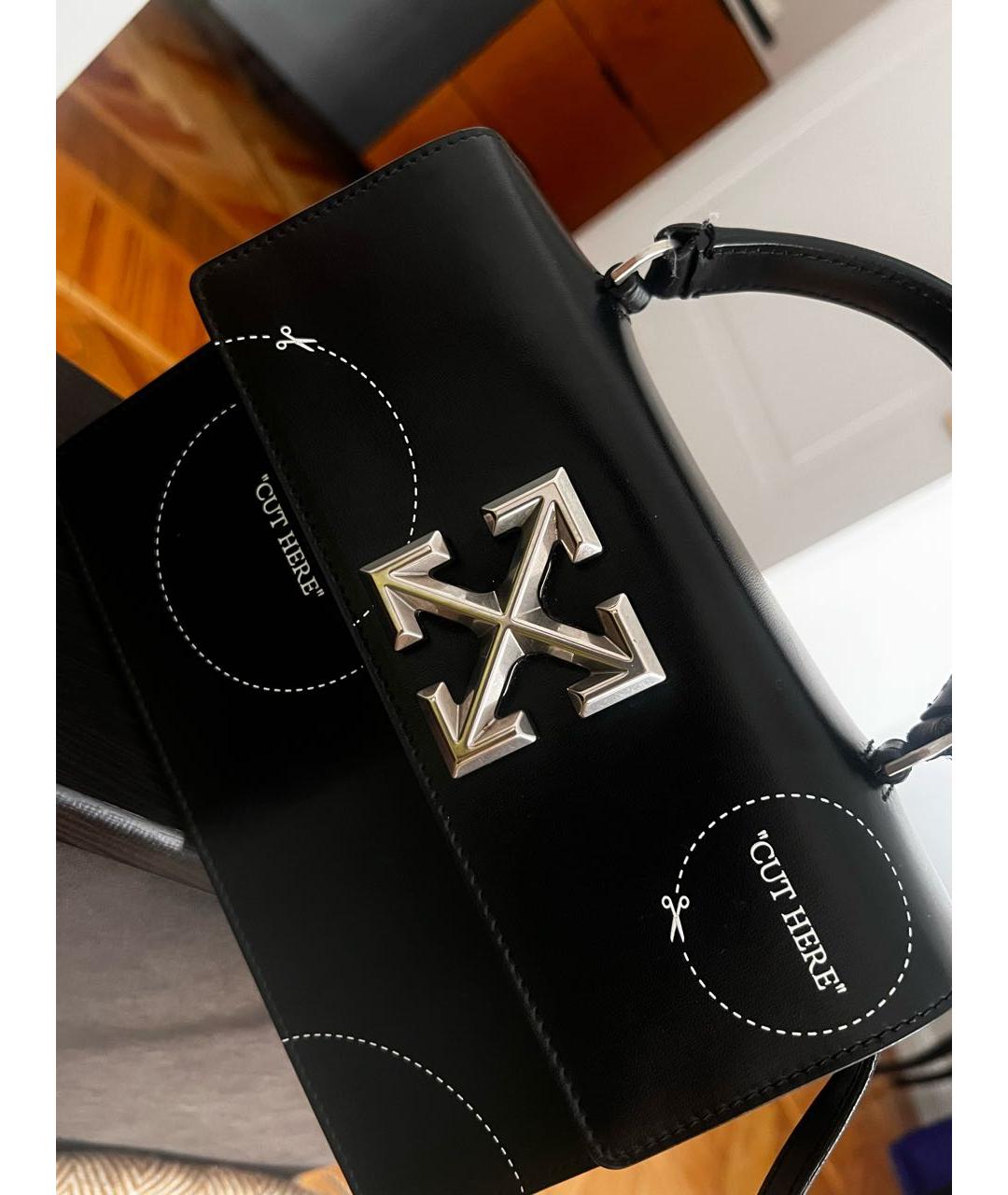 OFF-WHITE Черная кожаная сумка с короткими ручками, фото 2