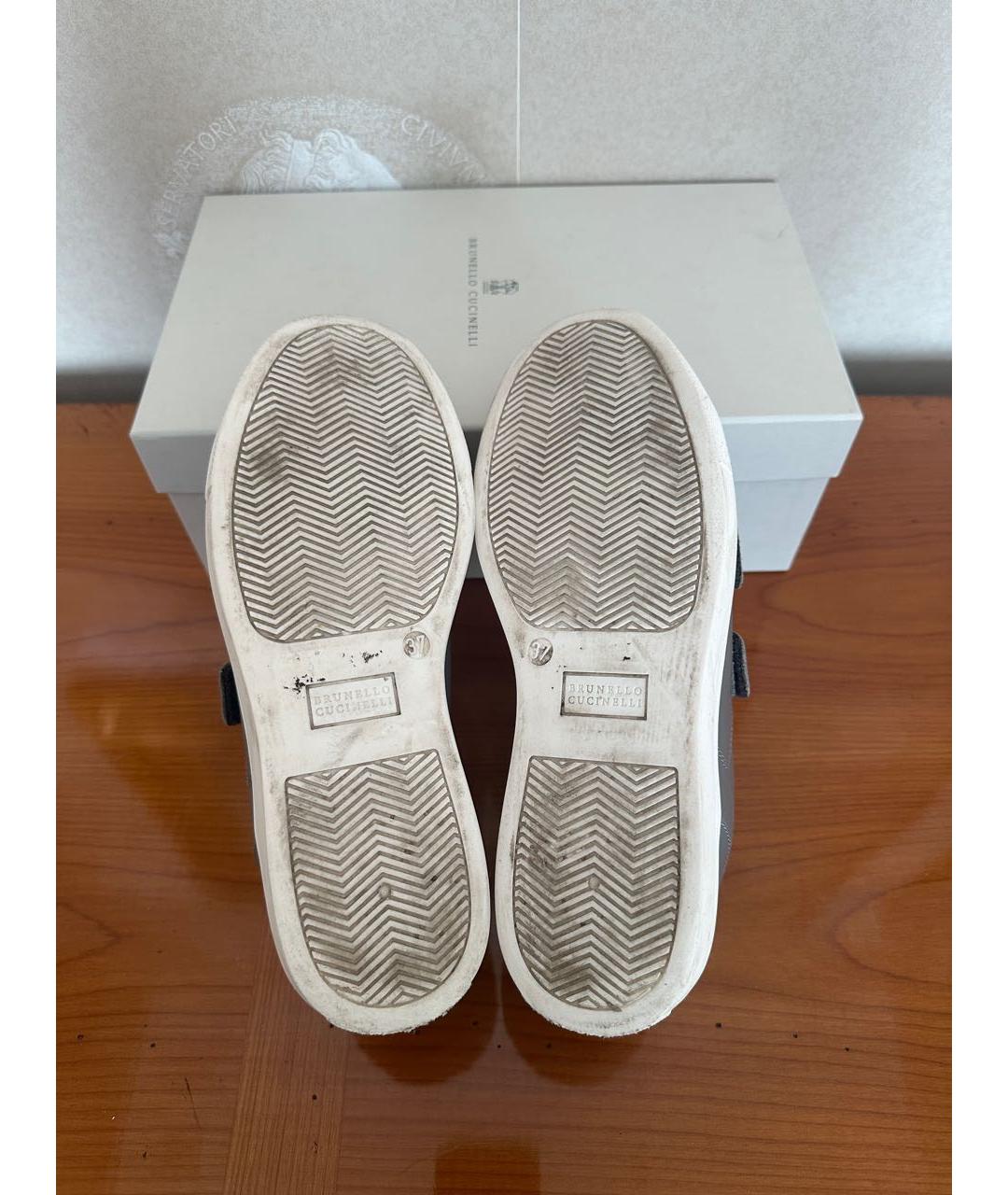 BRUNELLO CUCINELLI Серые кожаные кеды, фото 7
