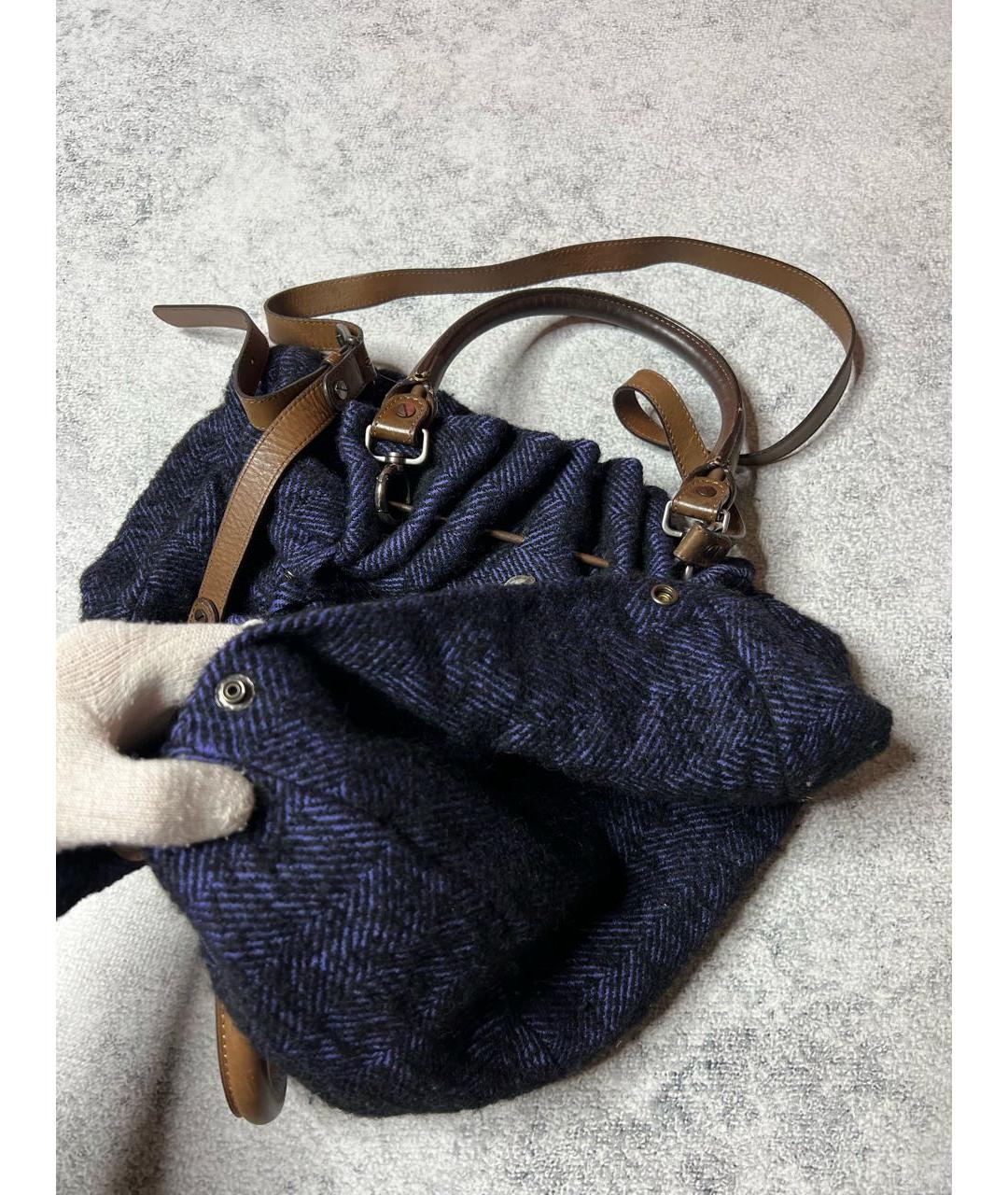 MARNI Темно-синяя твидовая сумка с короткими ручками, фото 5