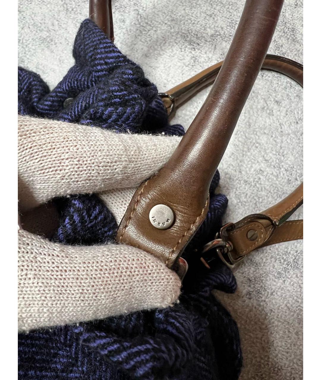 MARNI Темно-синяя твидовая сумка с короткими ручками, фото 8