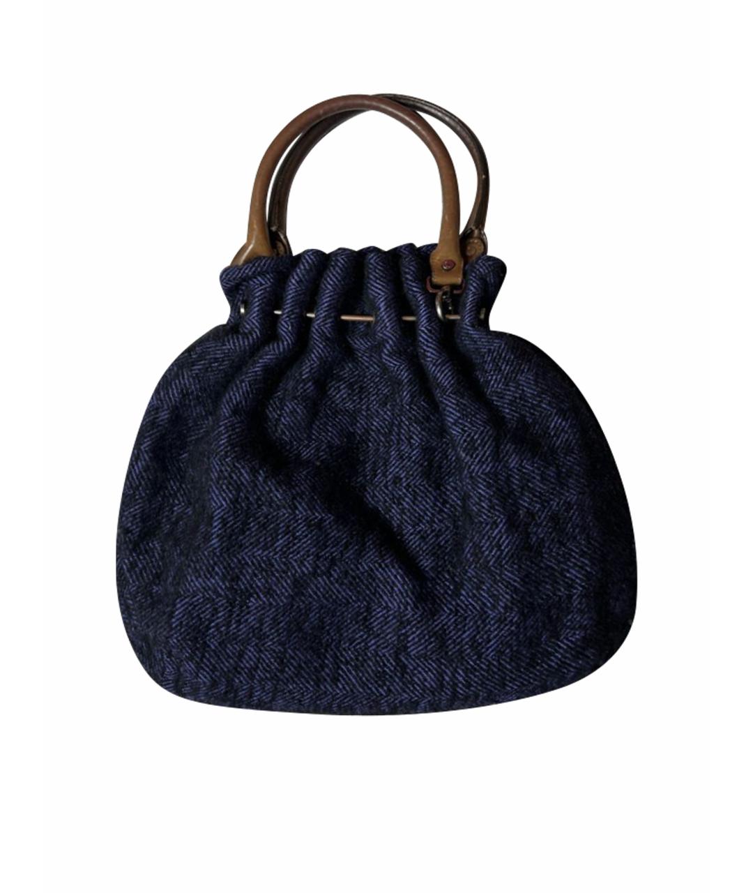 MARNI Темно-синяя твидовая сумка с короткими ручками, фото 1