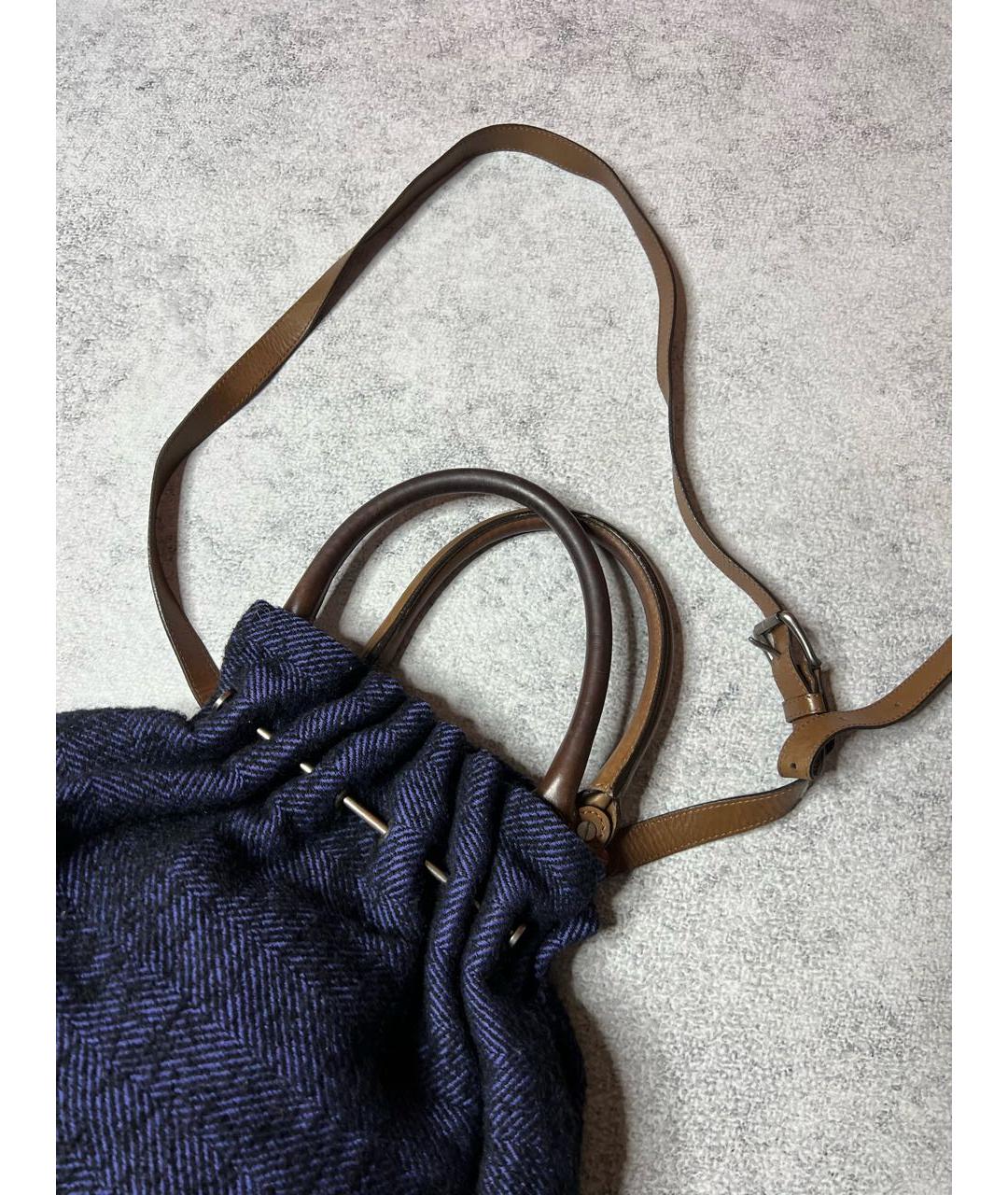 MARNI Темно-синяя твидовая сумка с короткими ручками, фото 4