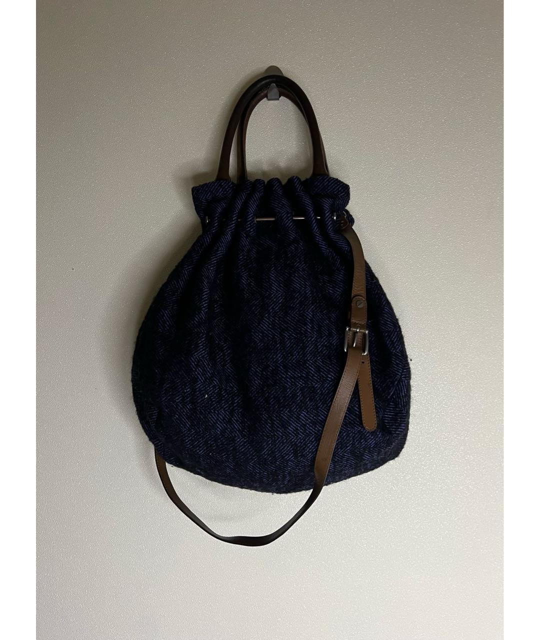 MARNI Темно-синяя твидовая сумка с короткими ручками, фото 2