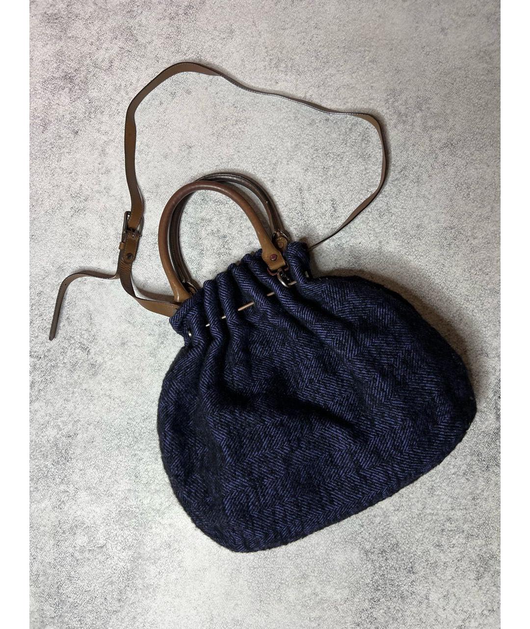 MARNI Темно-синяя твидовая сумка с короткими ручками, фото 9
