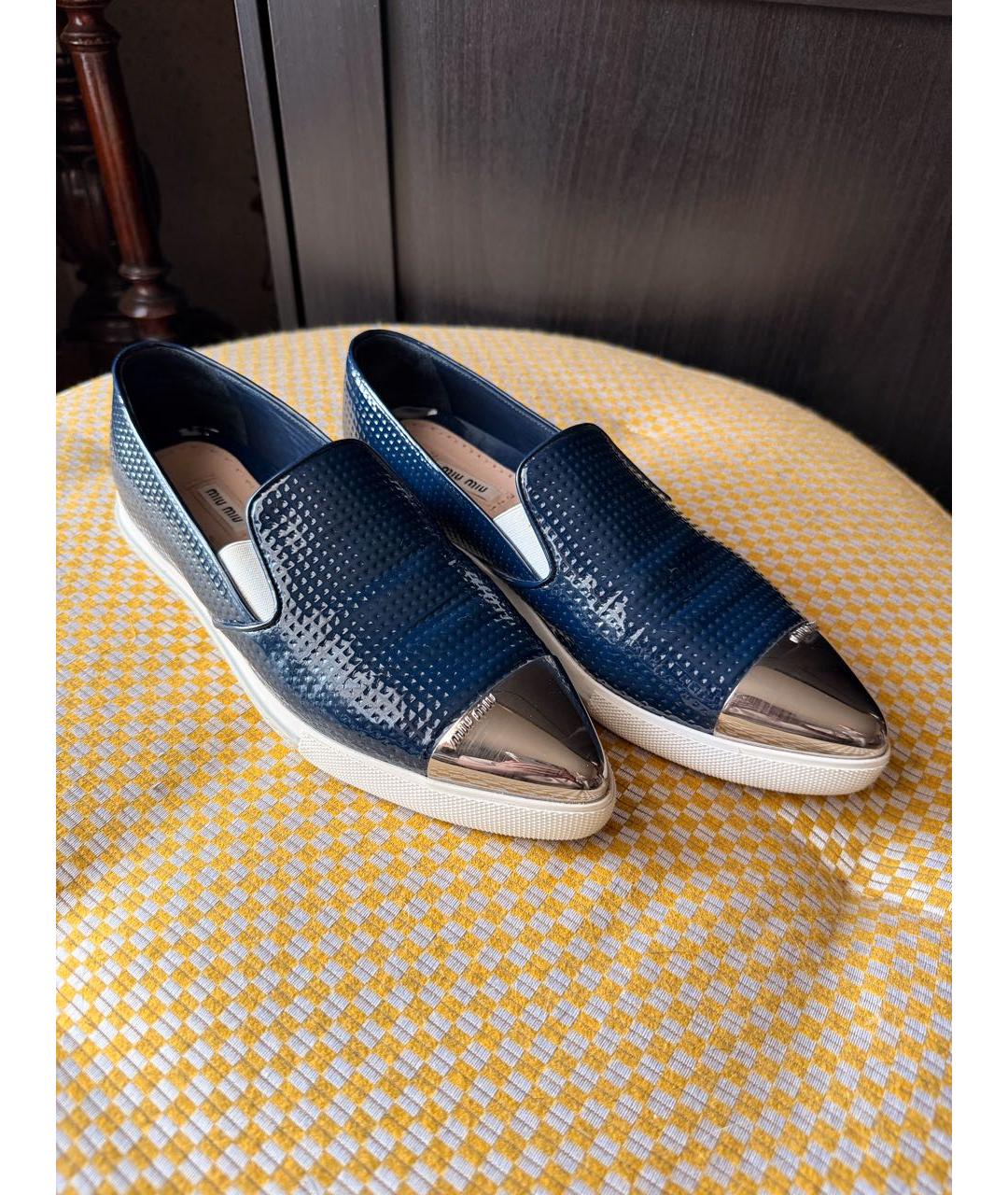 MIU MIU Синие кожаные лоферы, фото 2