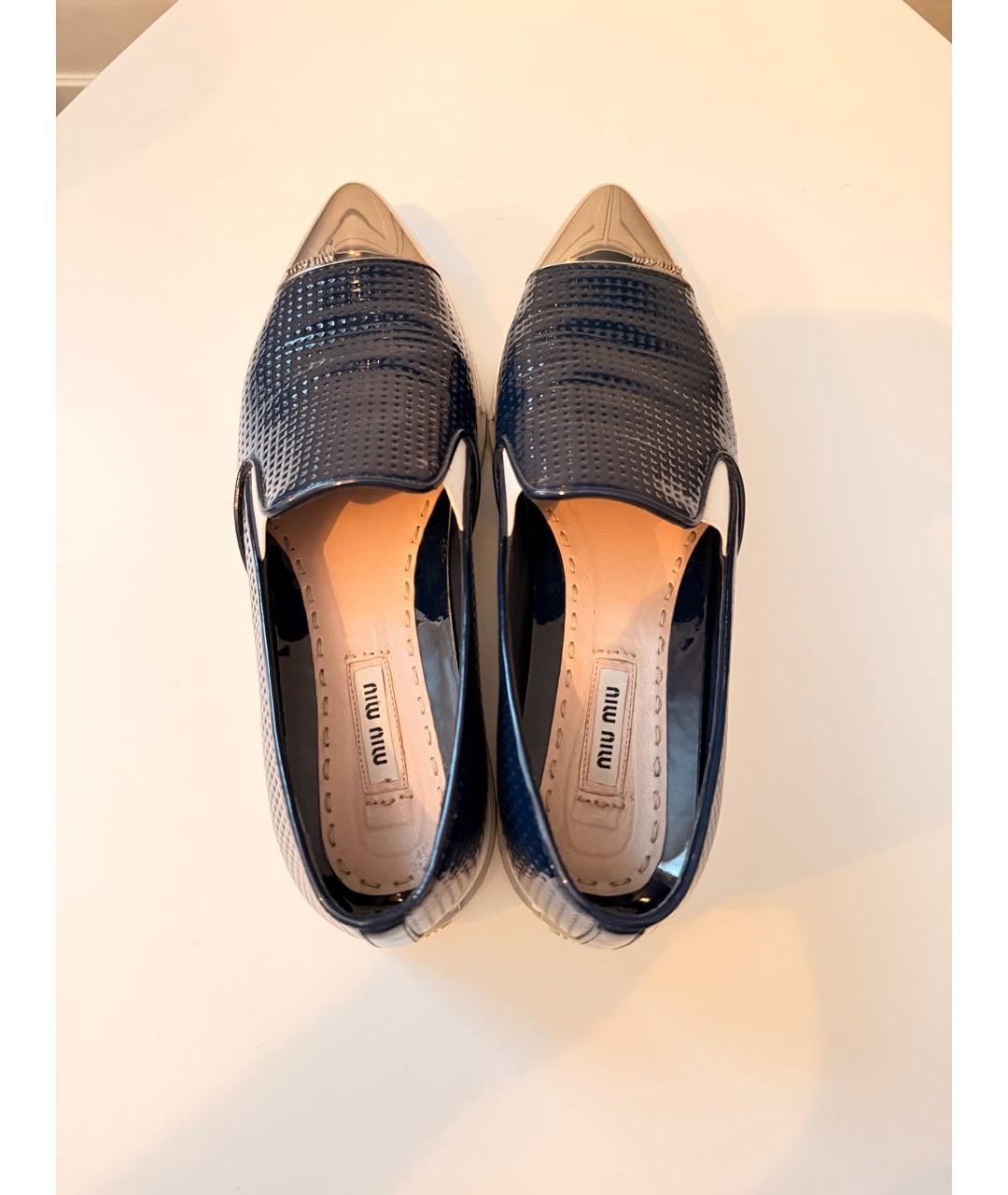 MIU MIU Синие кожаные лоферы, фото 4
