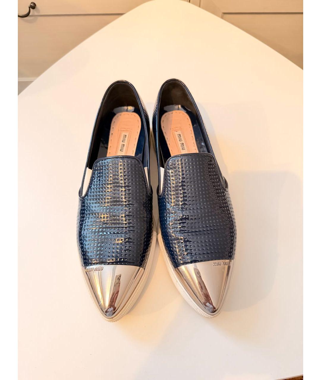 MIU MIU Синие кожаные лоферы, фото 3