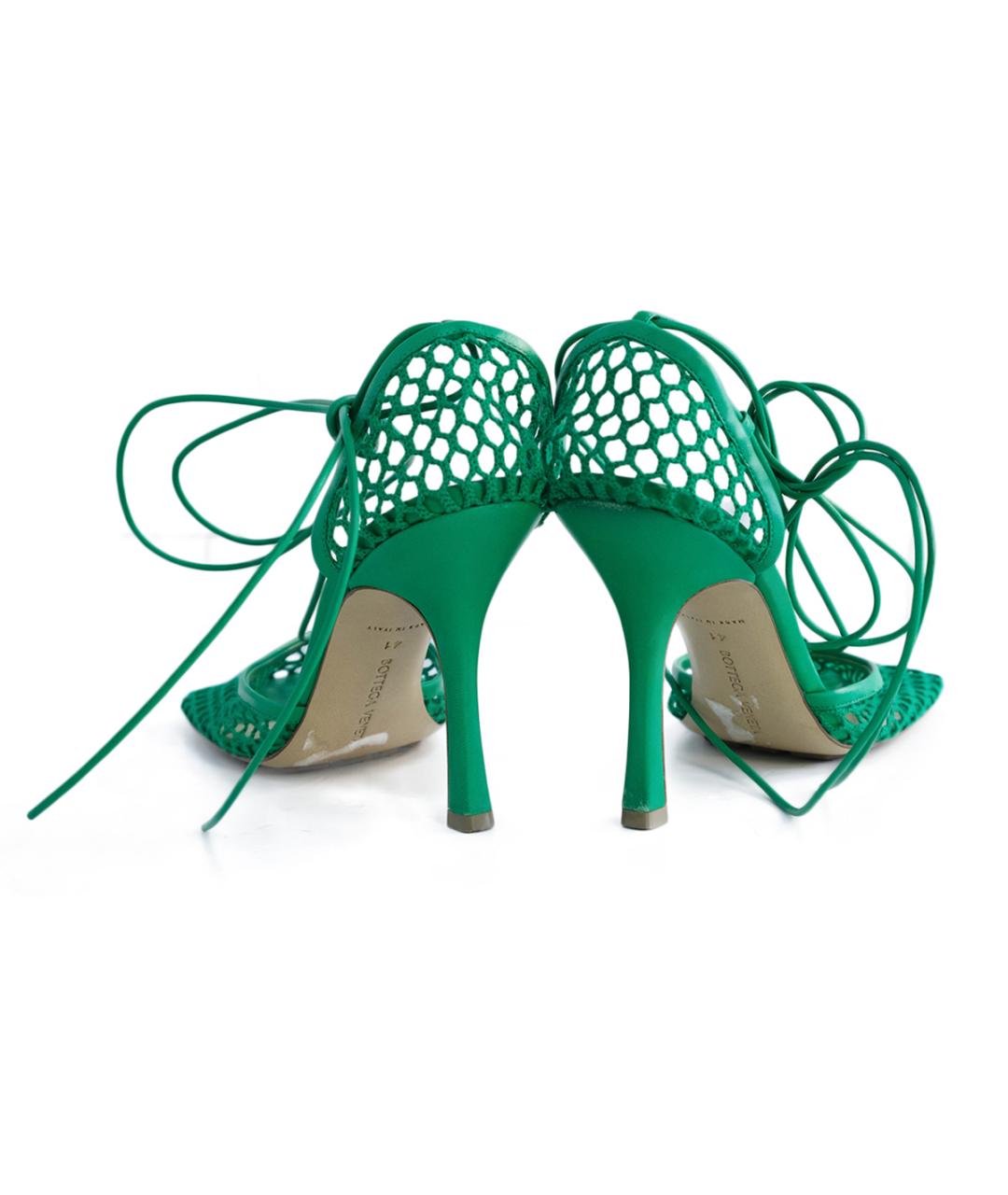 BOTTEGA VENETA Зеленые кожаные босоножки, фото 5