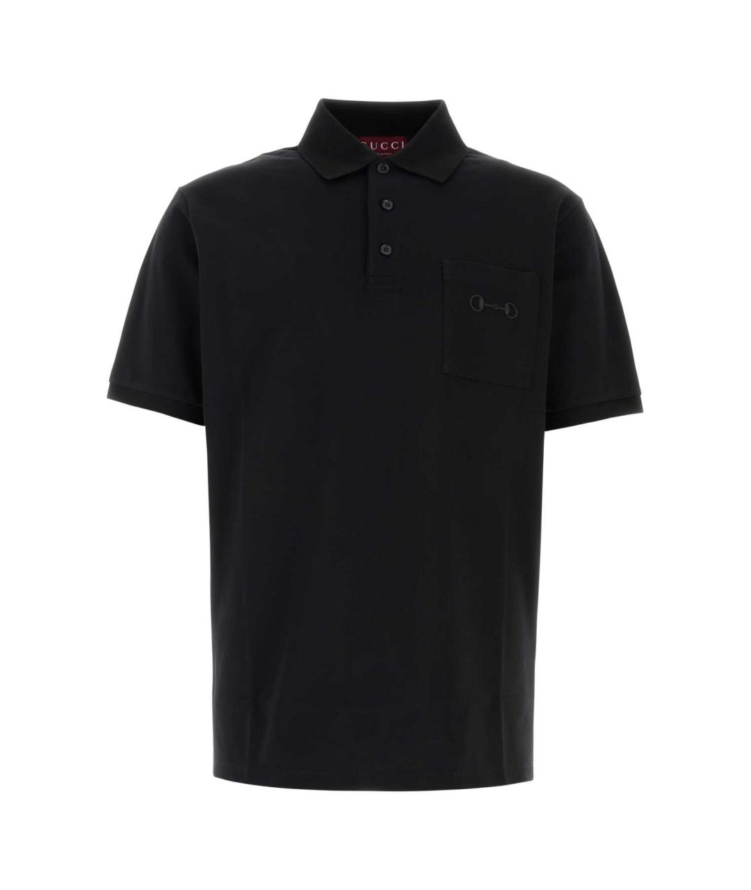GUCCI Черное хлопковое поло с коротким рукавом, фото 1