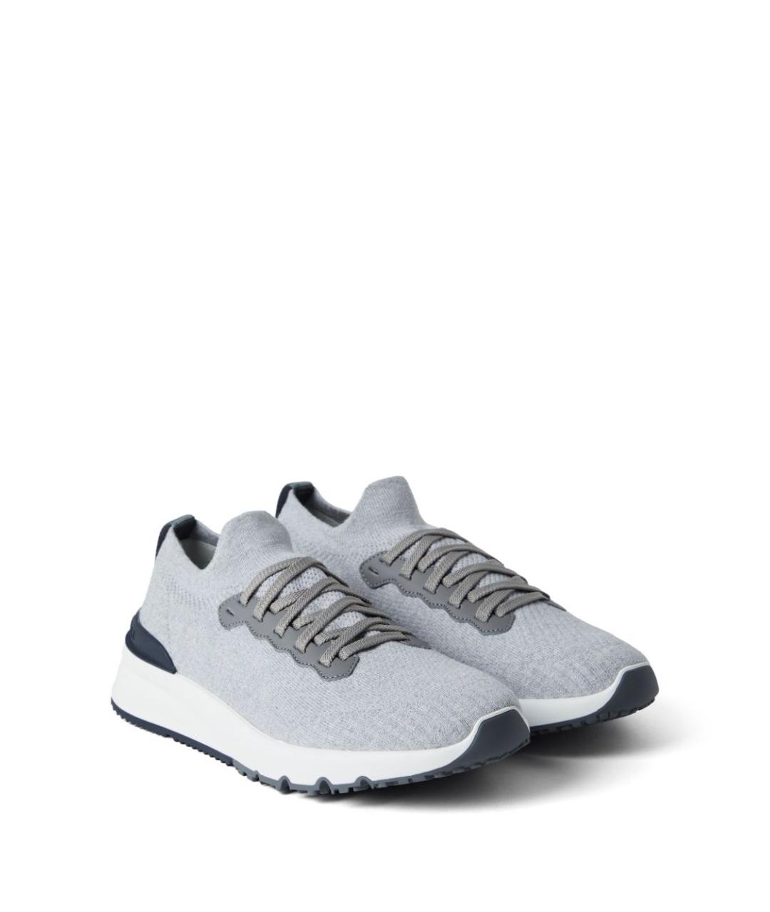 BRUNELLO CUCINELLI Серые текстильные низкие кроссовки / кеды, фото 4