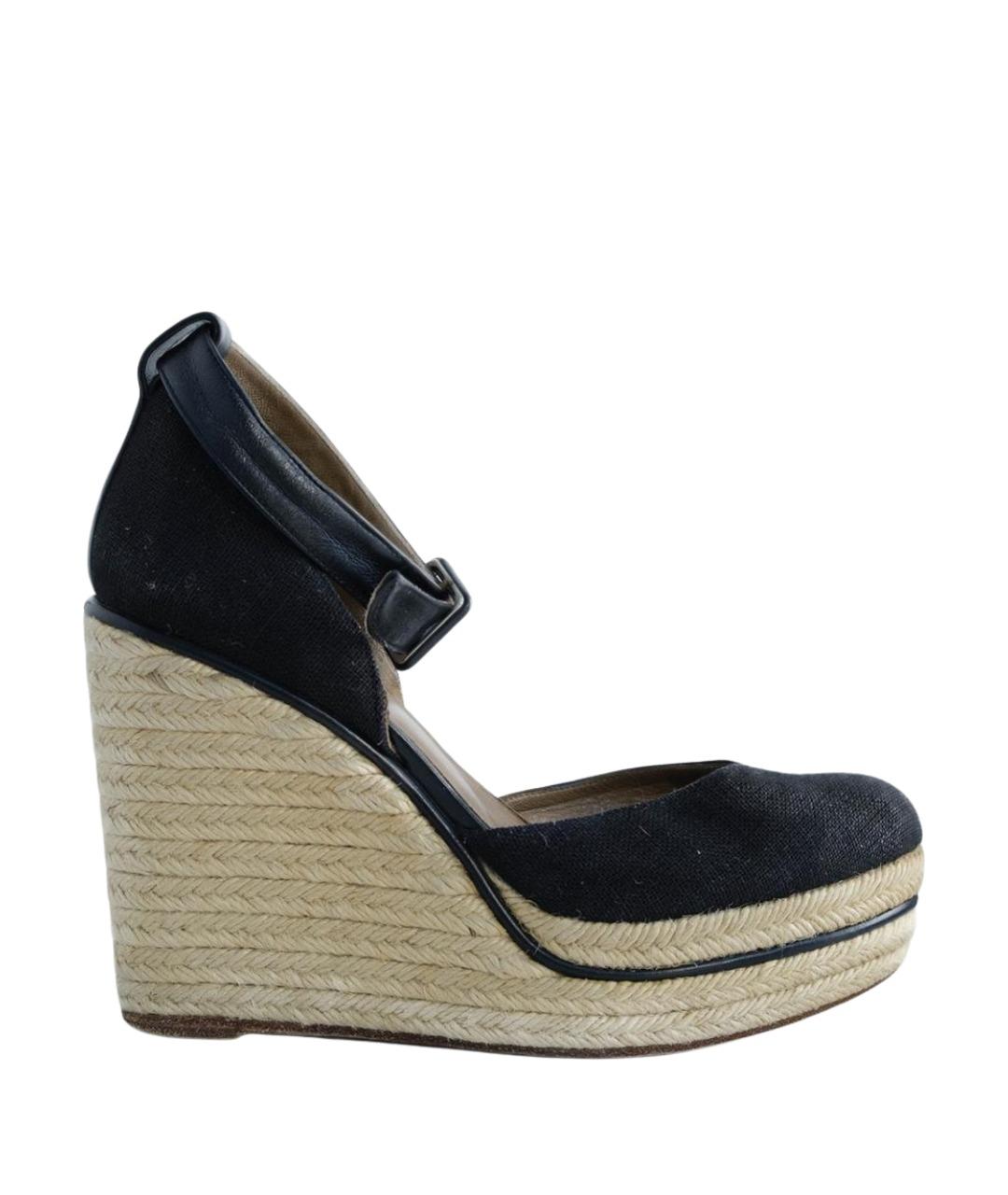 HERMES Черные текстильные босоножки, фото 1