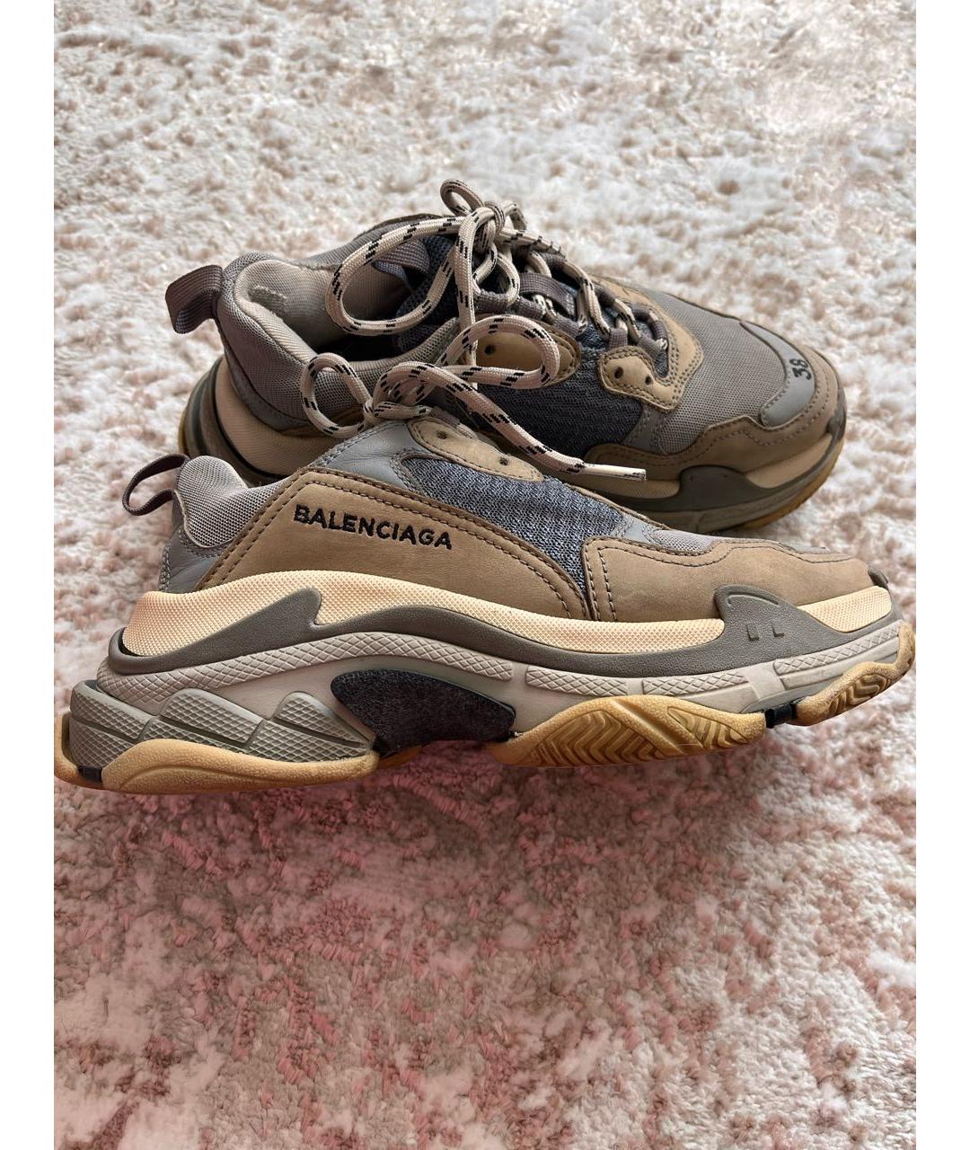 BALENCIAGA Серые кожаные кроссовки, фото 7