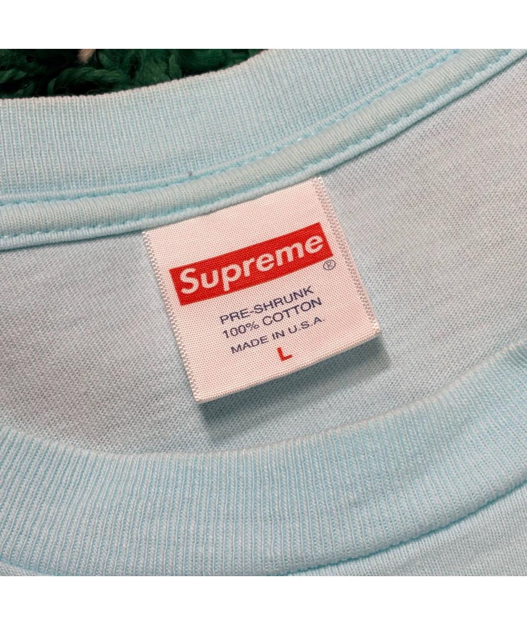 SUPREME Голубая хлопковая футболка, фото 4