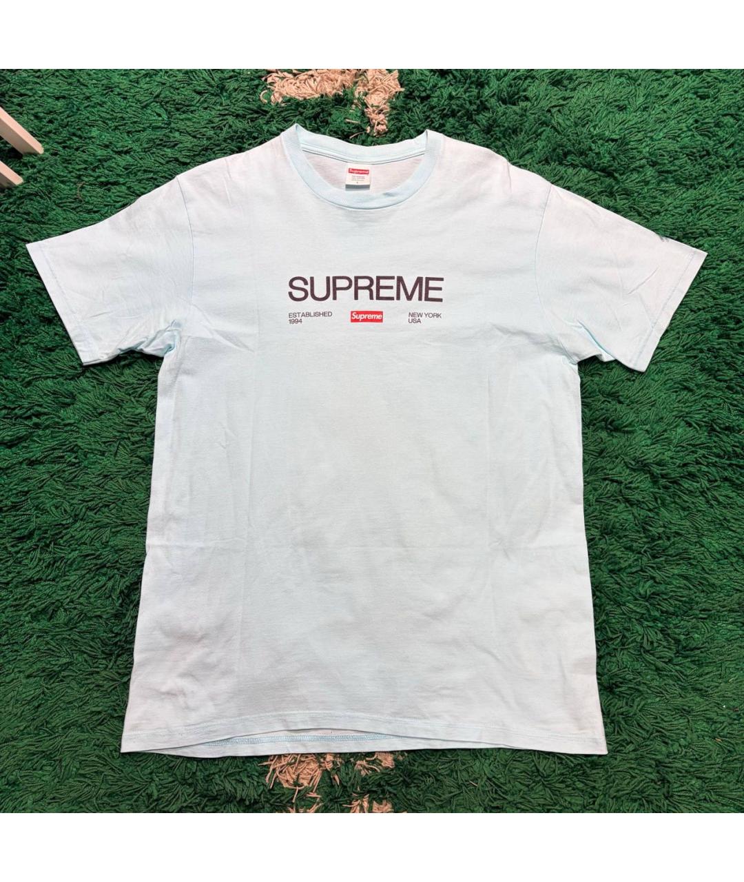 SUPREME Голубая хлопковая футболка, фото 5