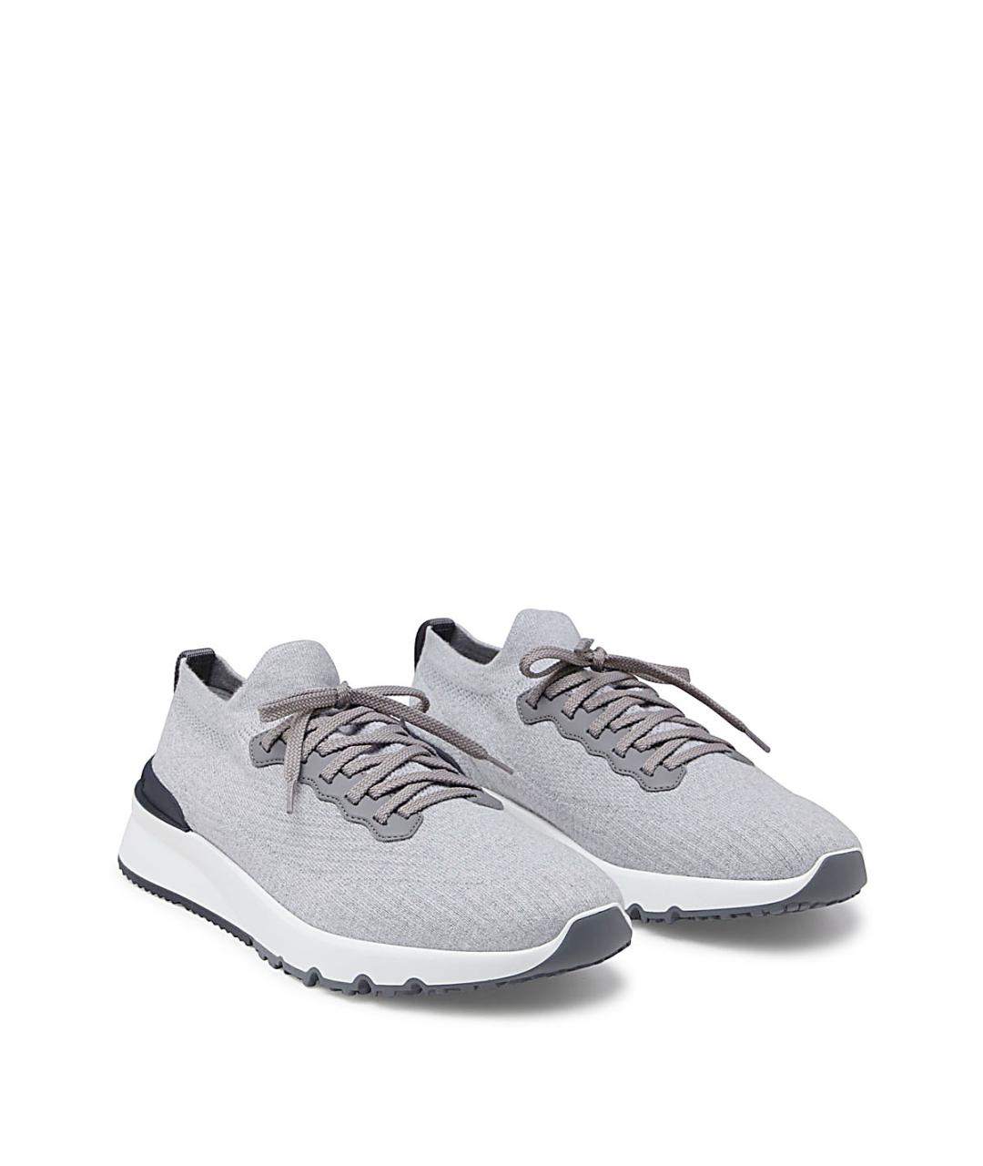 BRUNELLO CUCINELLI Серые текстильные низкие кроссовки / кеды, фото 4