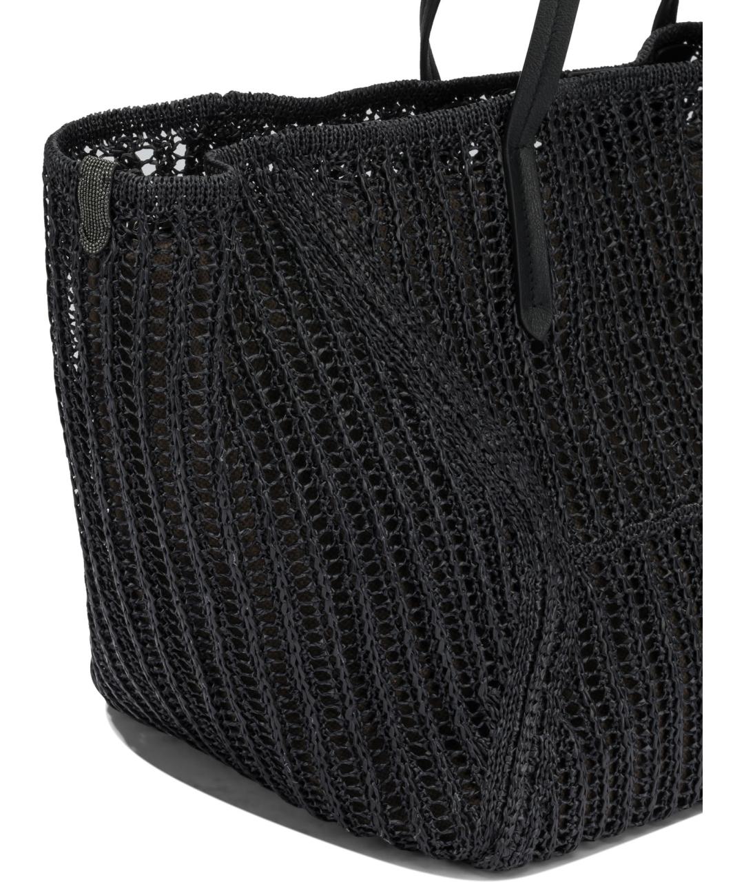 BRUNELLO CUCINELLI Черная пелетеная сумка тоут, фото 4