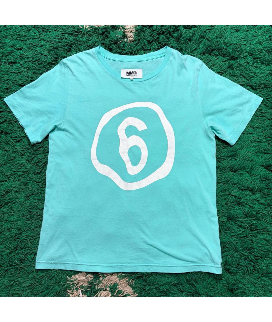 MM6 MAISON MARGIELA Бирюзовая хлопковая футболка, фото 5