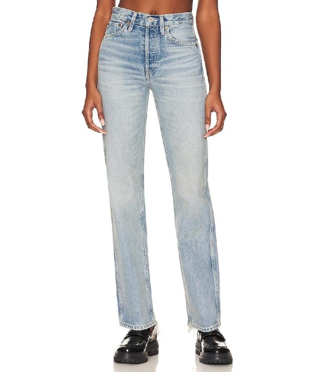 RE/DONE Голубые хлопковые прямые джинсы, фото 5