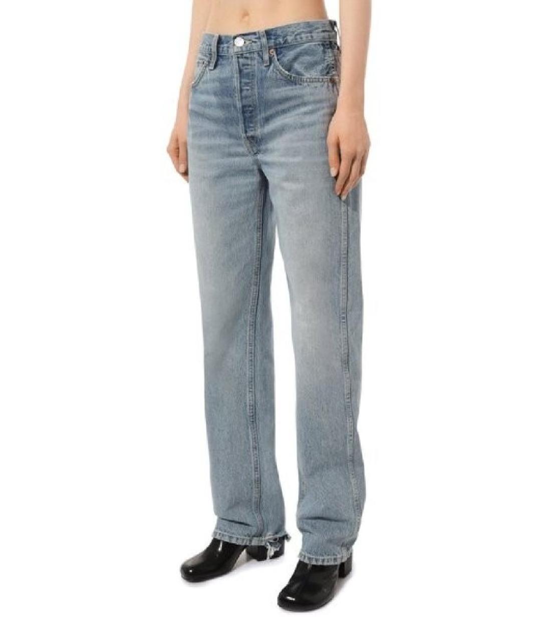 RE/DONE Голубые хлопковые прямые джинсы, фото 6