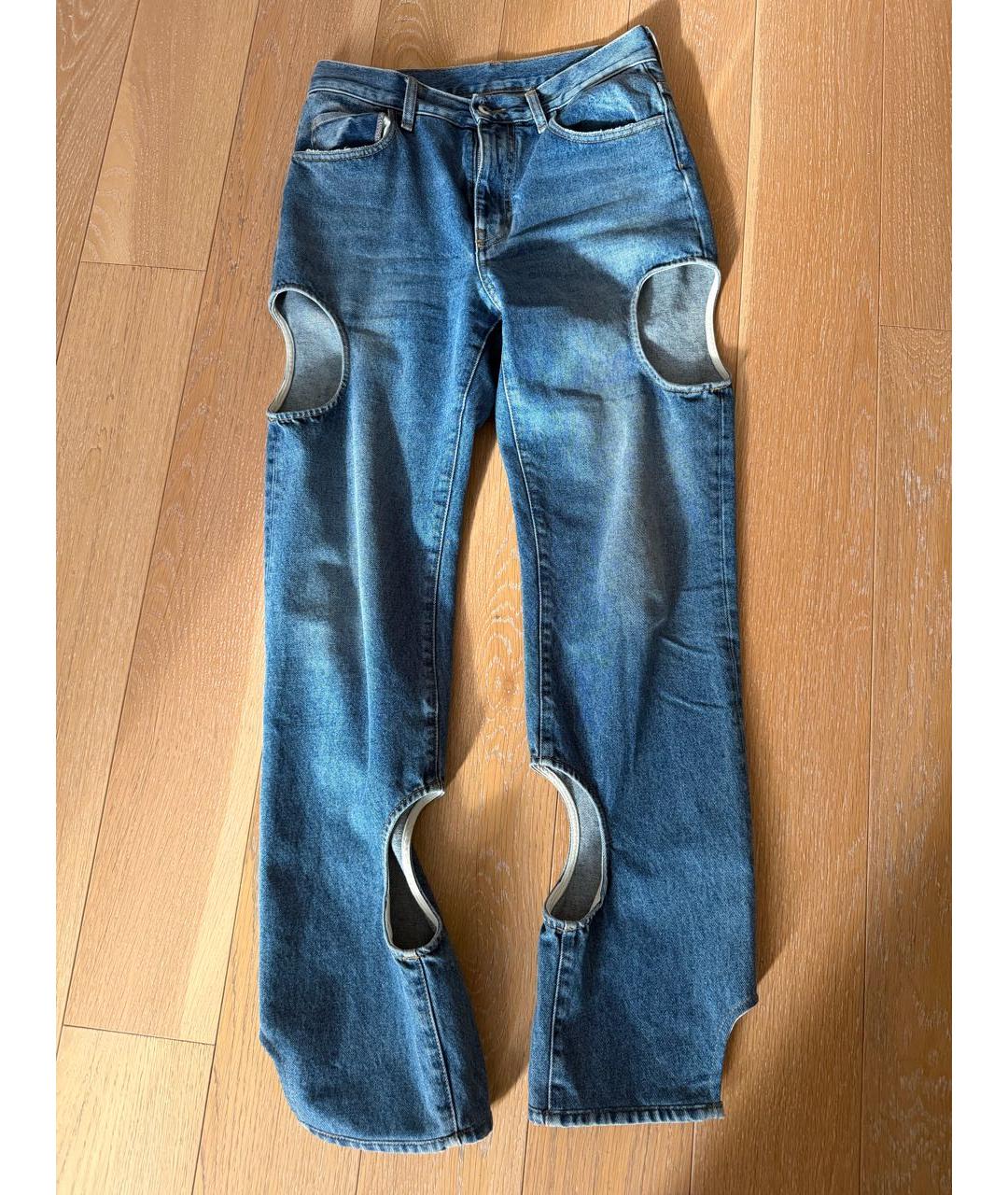 OFF-WHITE Синие хлопковые прямые джинсы, фото 5