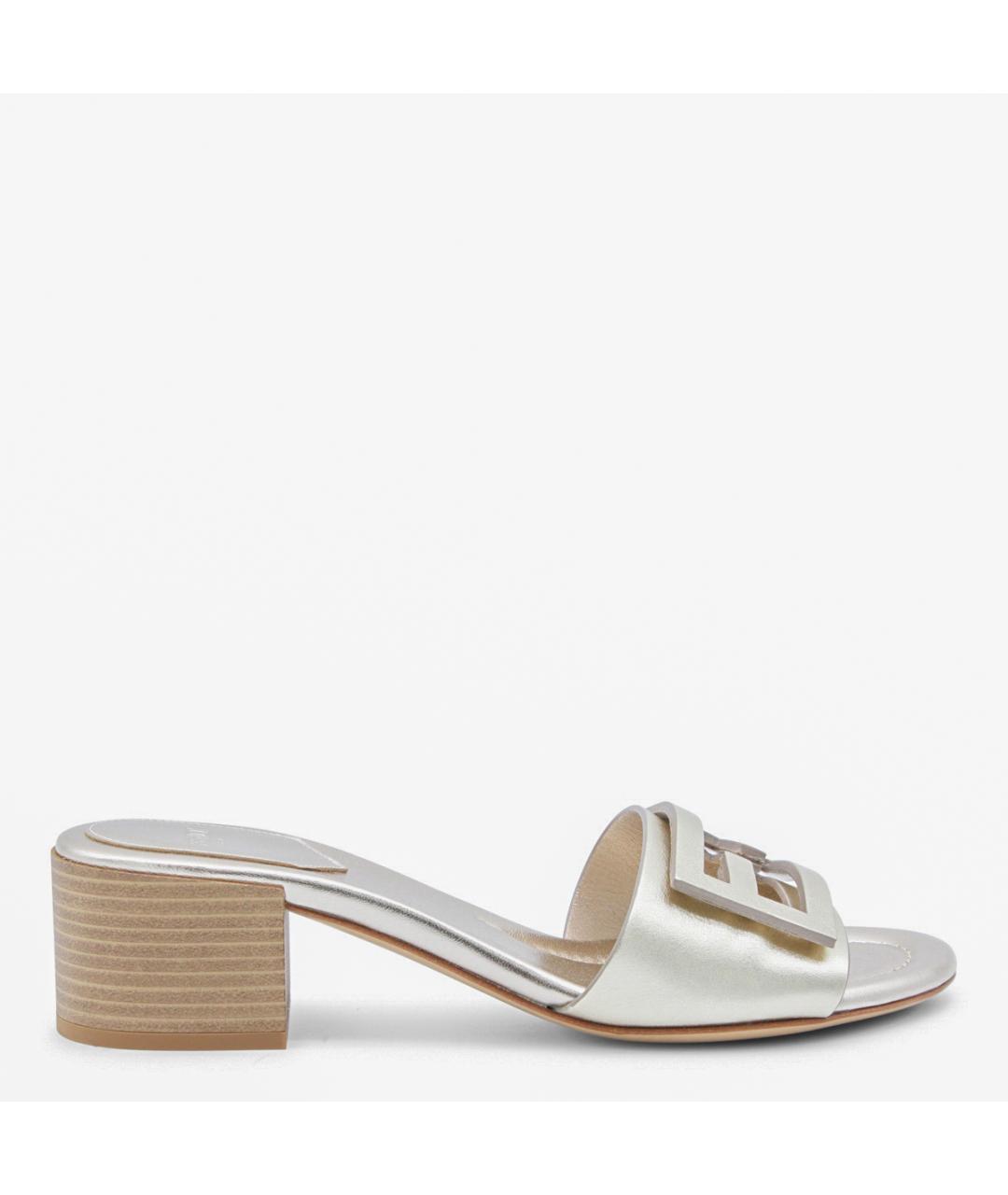 FENDI Серебряные кожаные мюли, фото 4