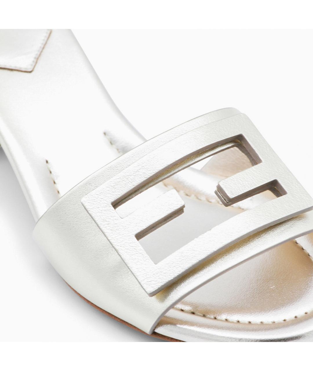 FENDI Серебряные кожаные мюли, фото 3