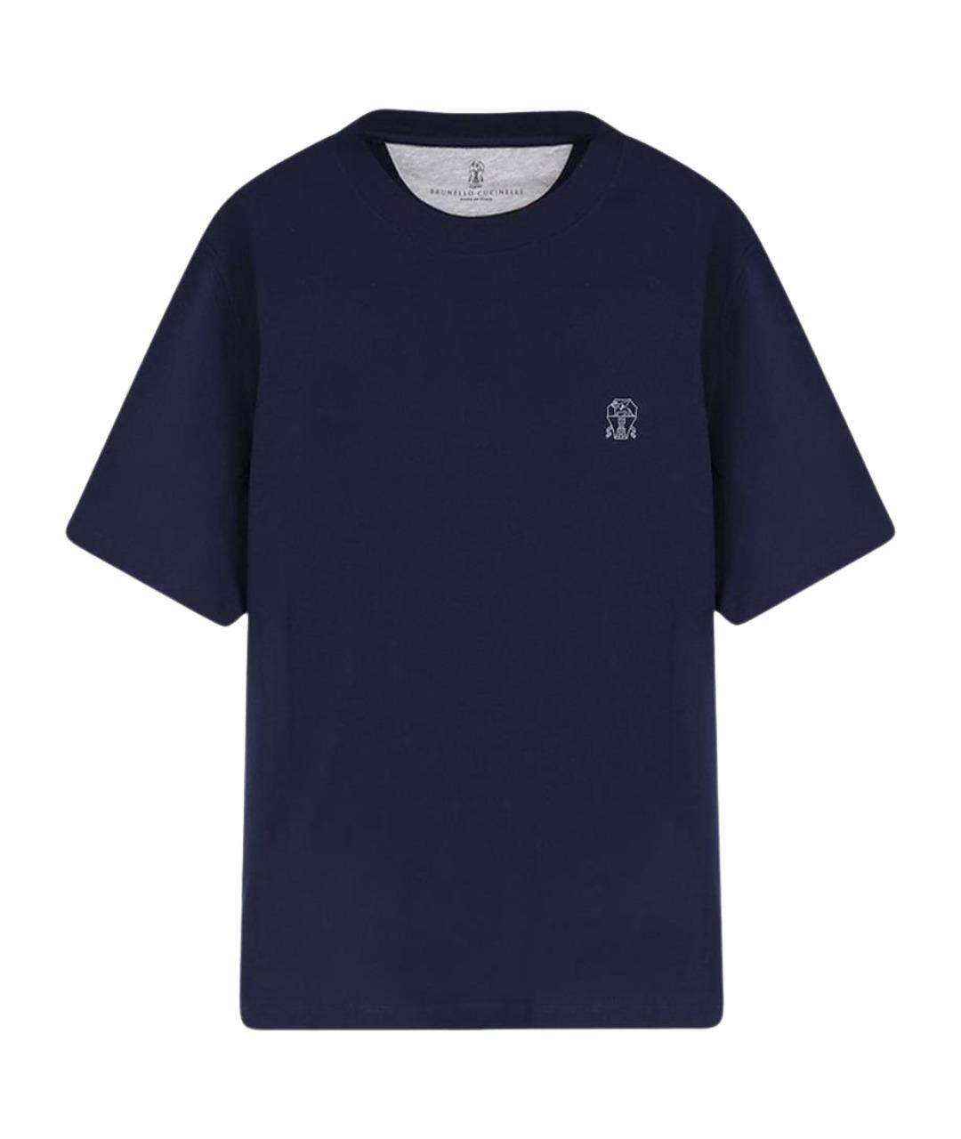 BRUNELLO CUCINELLI Темно-синяя хлопковая футболка, фото 1