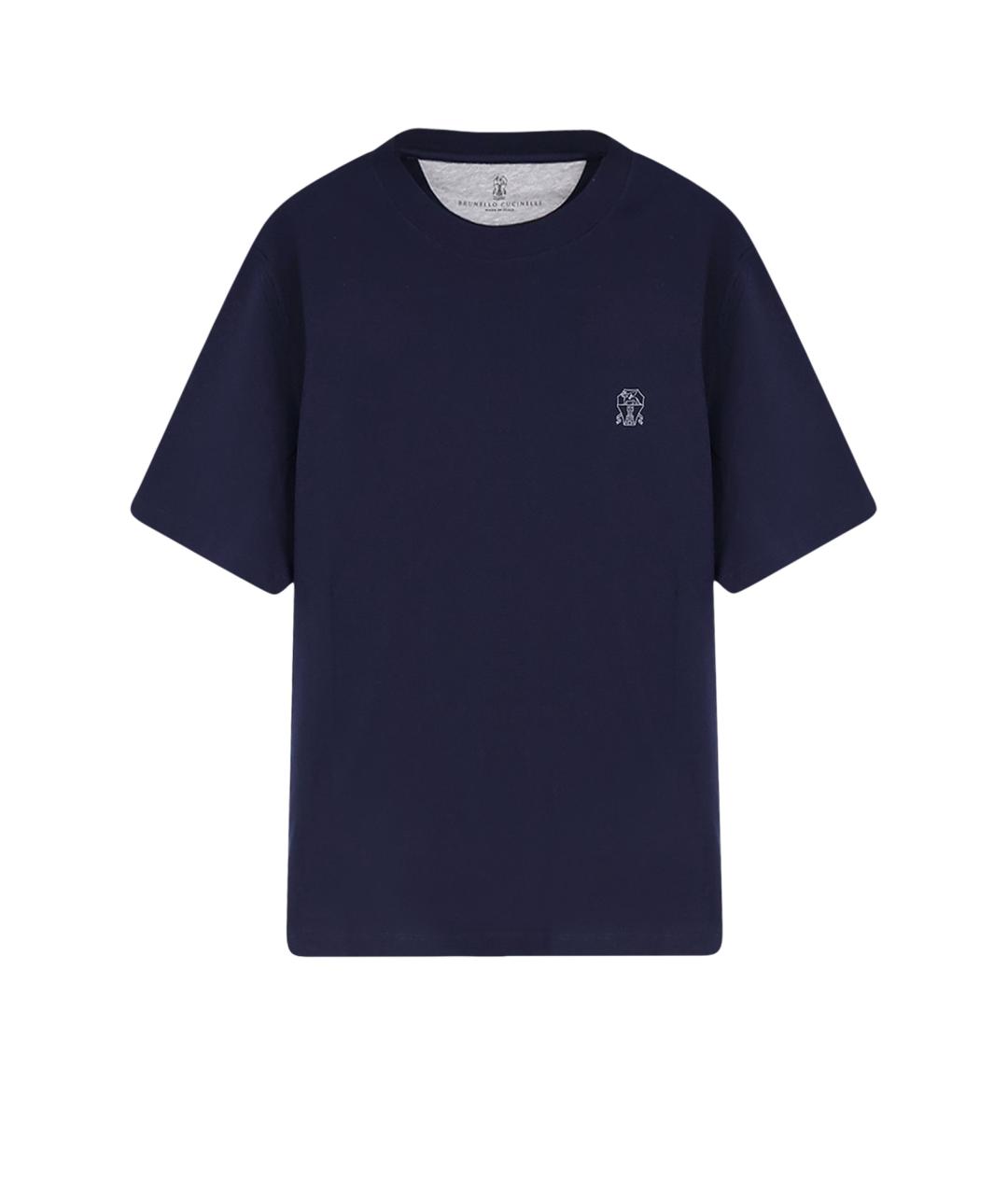 BRUNELLO CUCINELLI Темно-синяя хлопковая футболка, фото 4