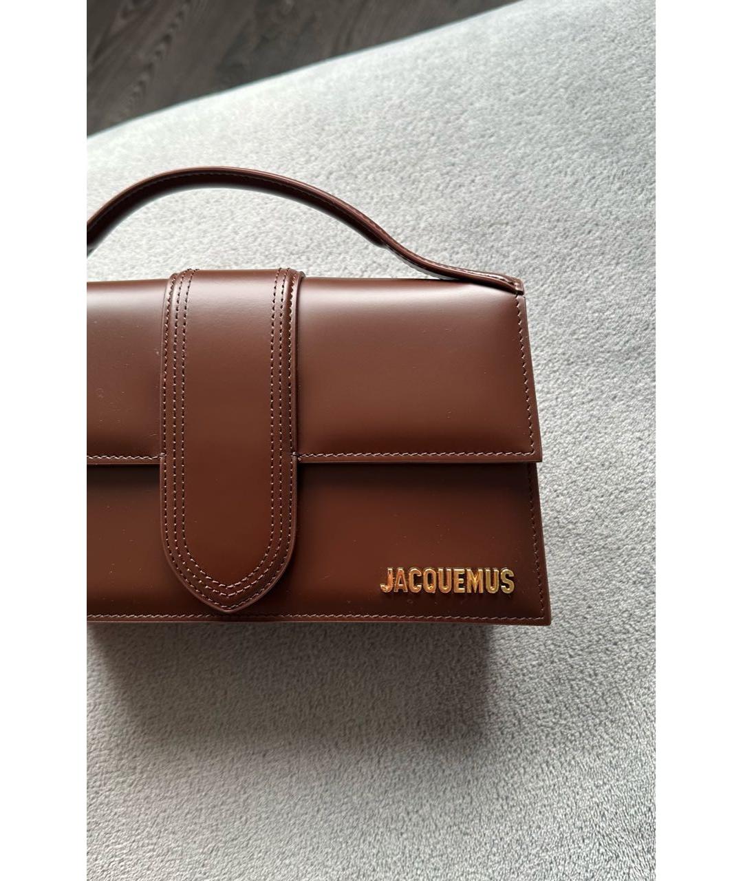 JACQUEMUS Коричневая кожаная сумка с короткими ручками, фото 6