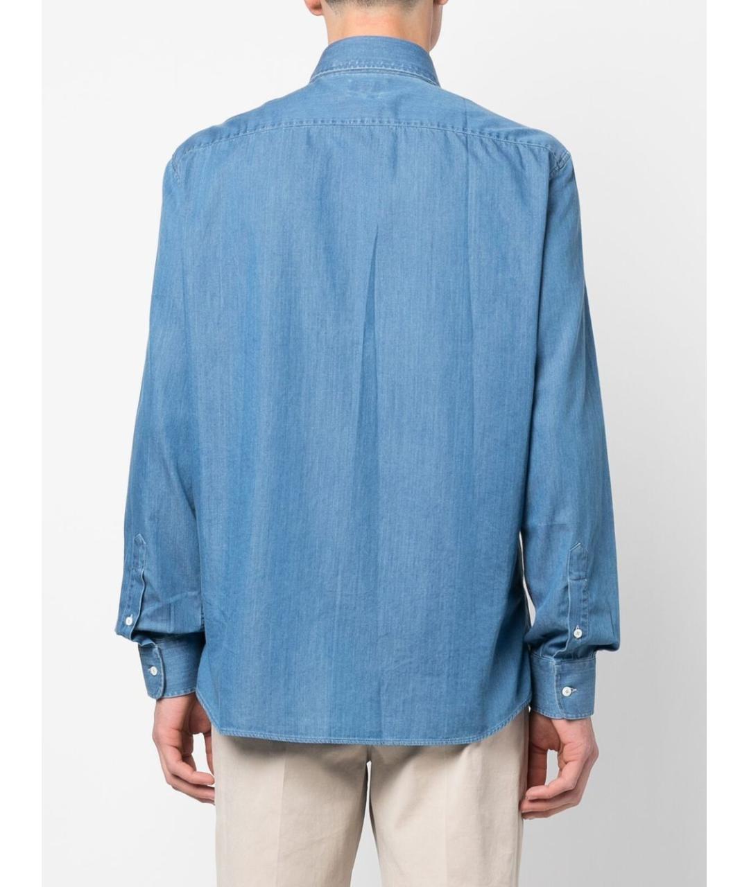 BRUNELLO CUCINELLI Голубая хлопковая кэжуал рубашка, фото 5