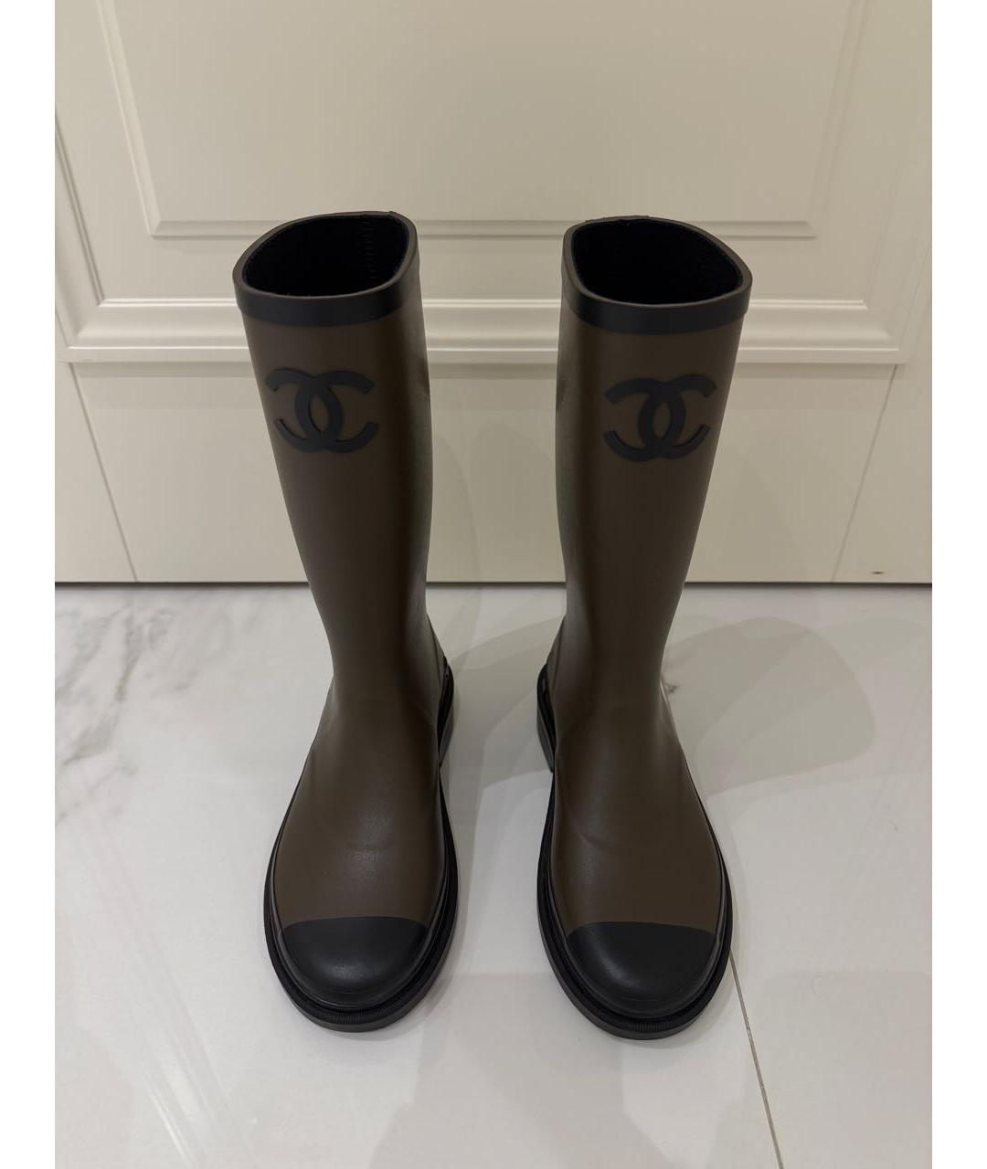CHANEL Хаки резиновые сапоги, фото 3