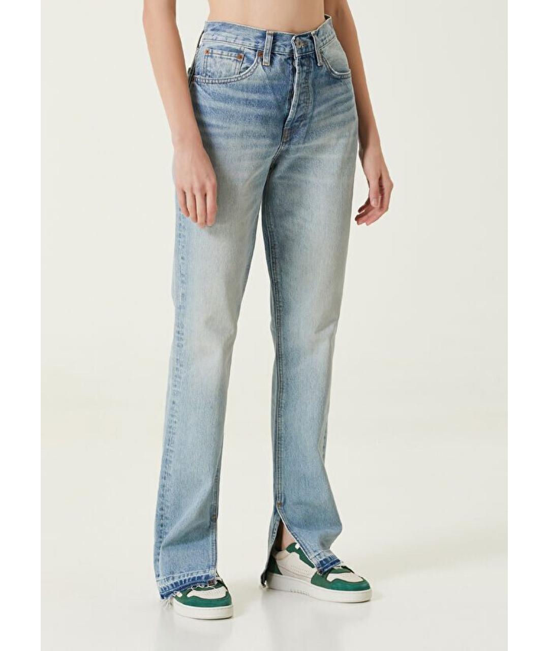 RE/DONE Голубые хлопковые прямые джинсы, фото 6