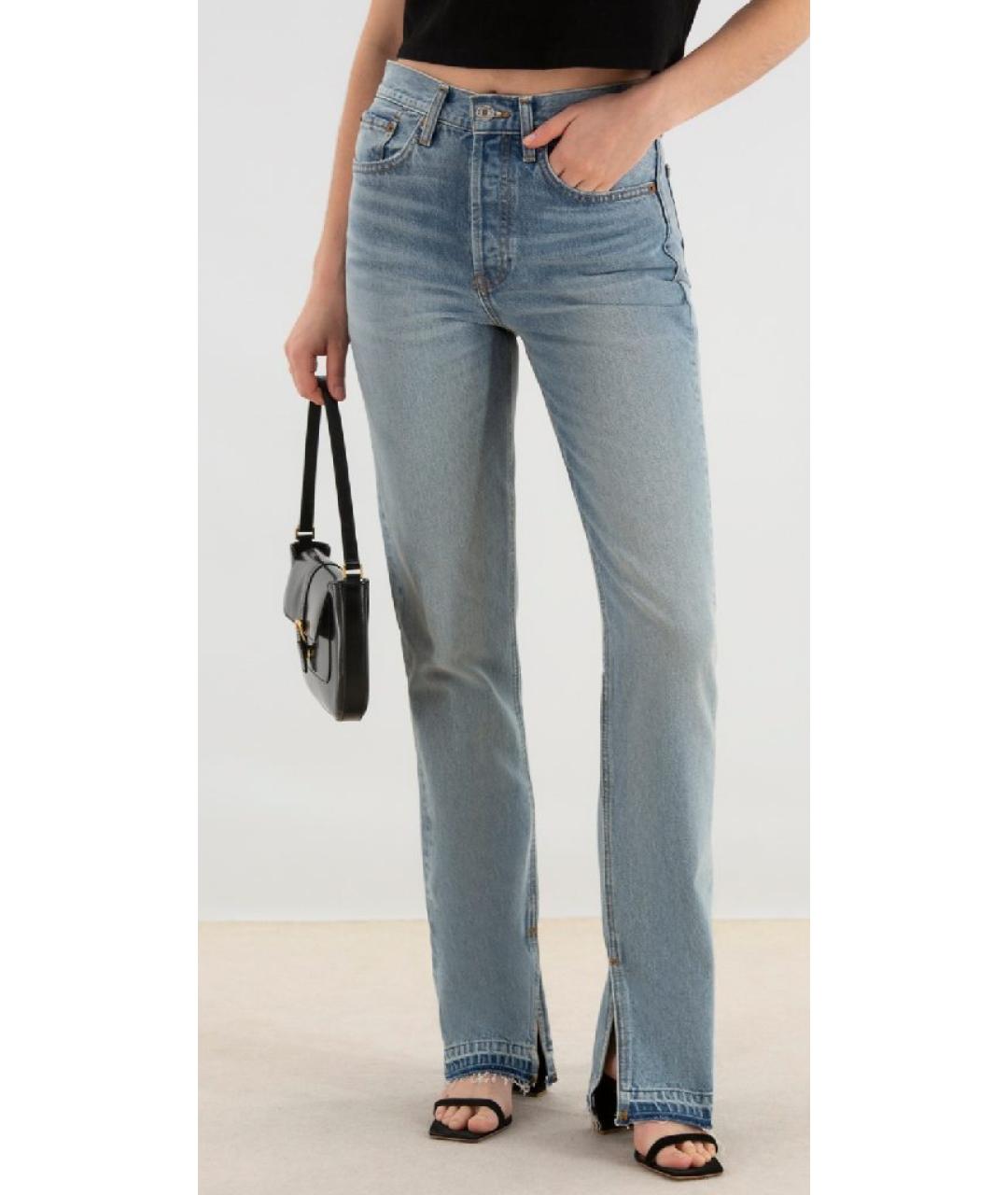 RE/DONE Голубые хлопковые прямые джинсы, фото 8