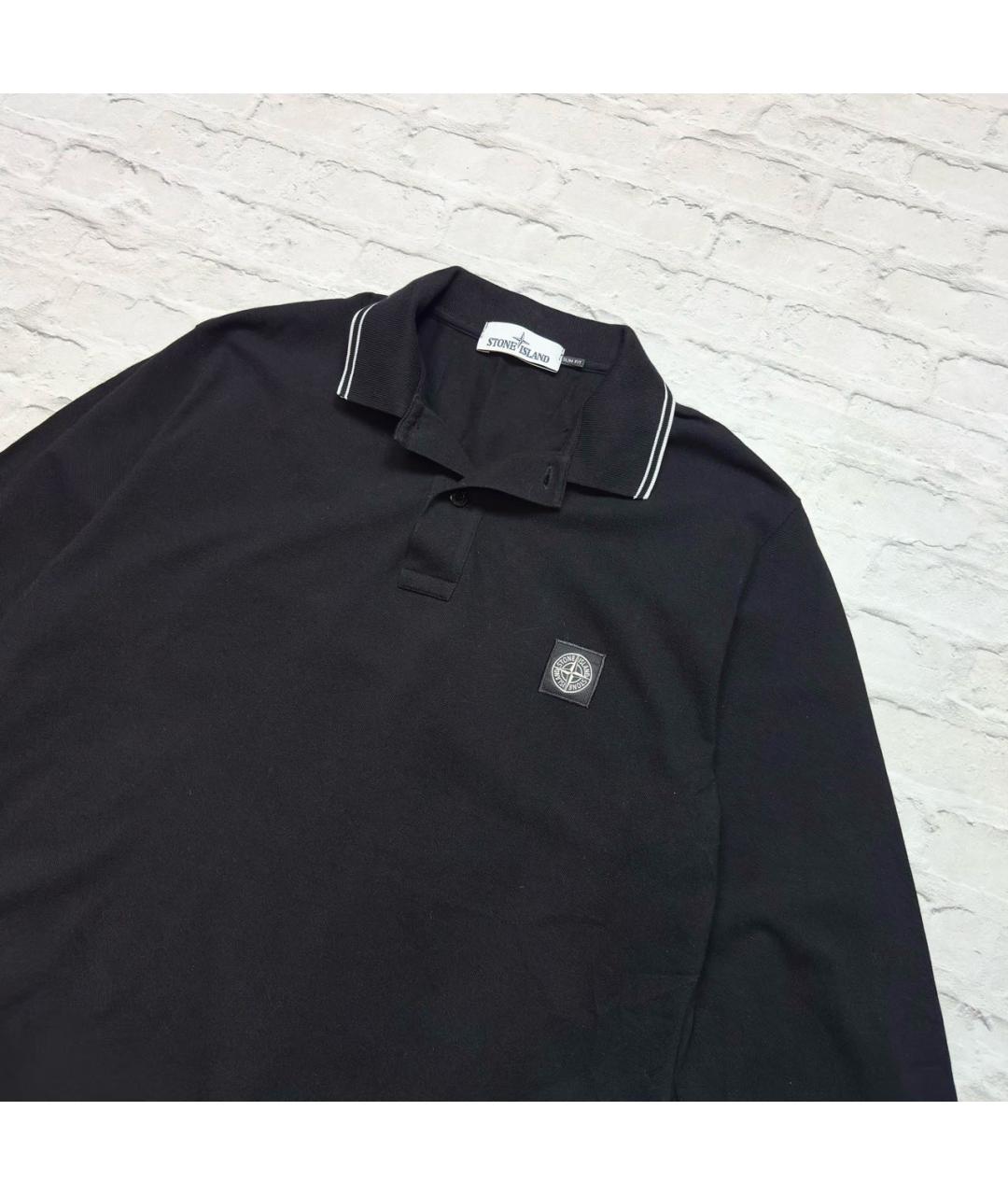 STONE ISLAND Черное хлопко-эластановое поло с длинным рукавом, фото 2