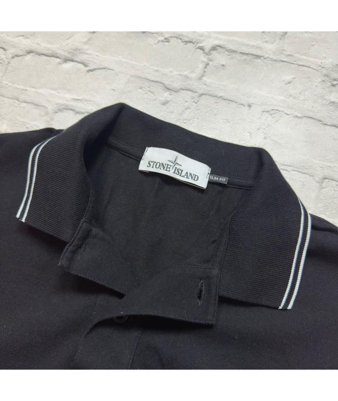 STONE ISLAND Черное хлопко-эластановое поло с длинным рукавом, фото 4