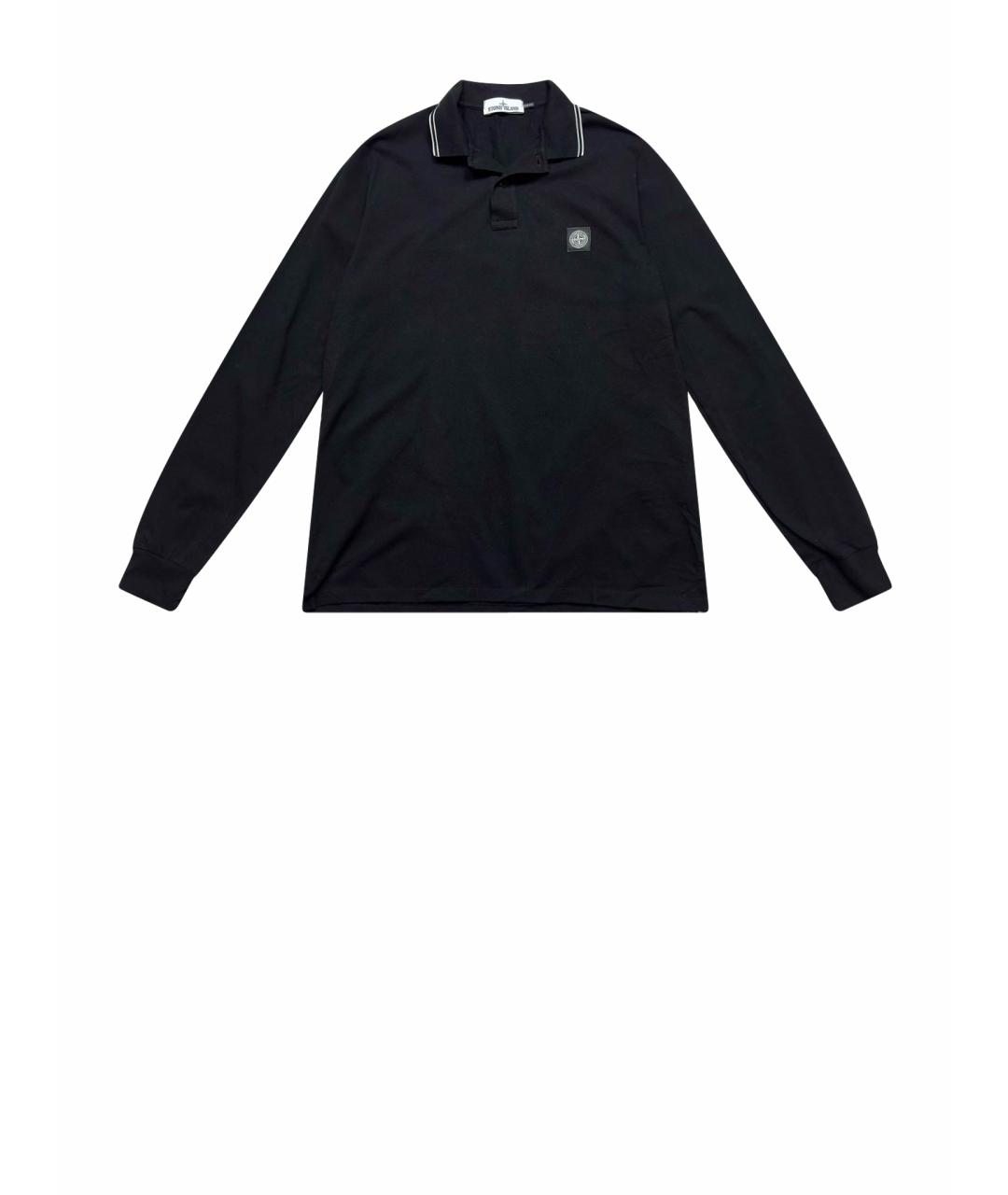 STONE ISLAND Черное хлопко-эластановое поло с длинным рукавом, фото 1