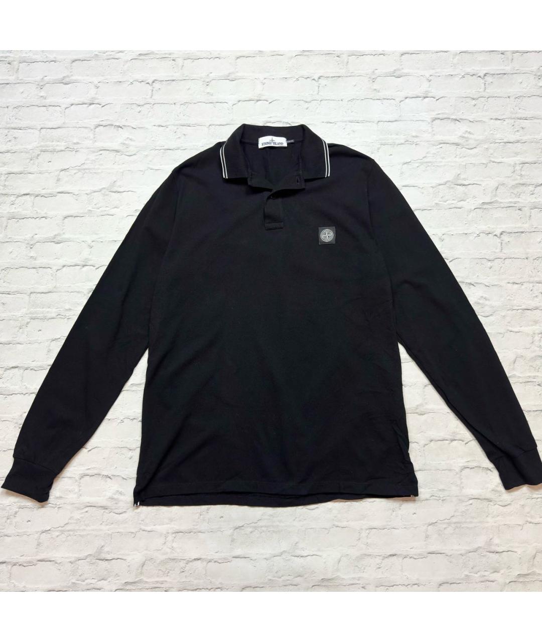 STONE ISLAND Черное хлопко-эластановое поло с длинным рукавом, фото 8