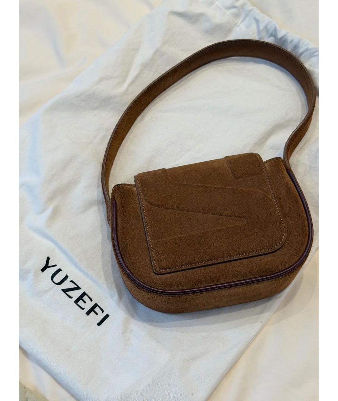 YUZEFI Коричневая замшевая сумка с короткими ручками, фото 3