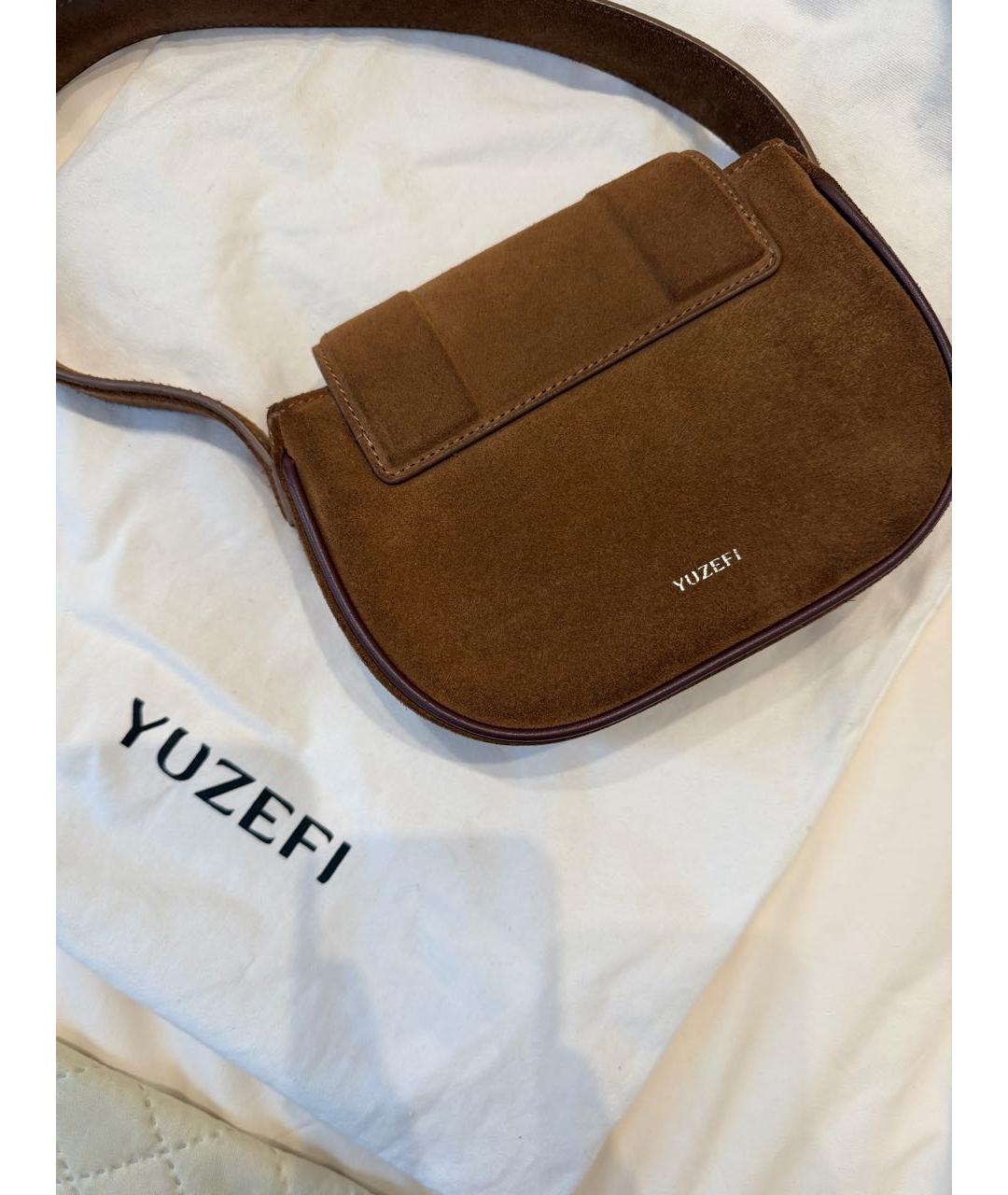 YUZEFI Коричневая замшевая сумка с короткими ручками, фото 2