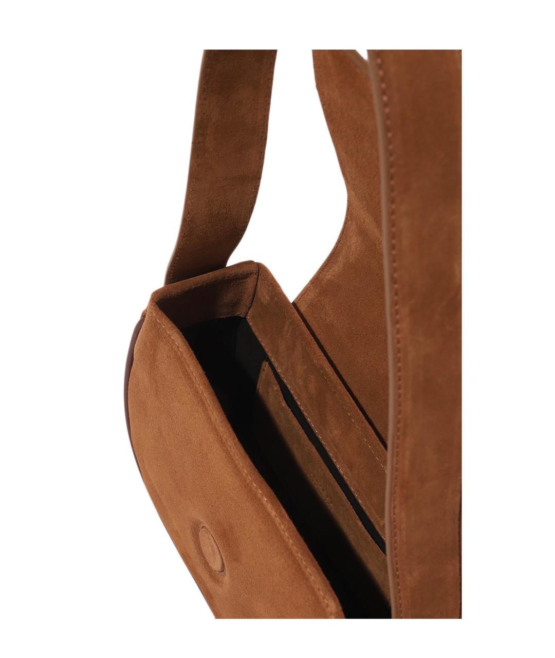 YUZEFI Коричневая замшевая сумка с короткими ручками, фото 4