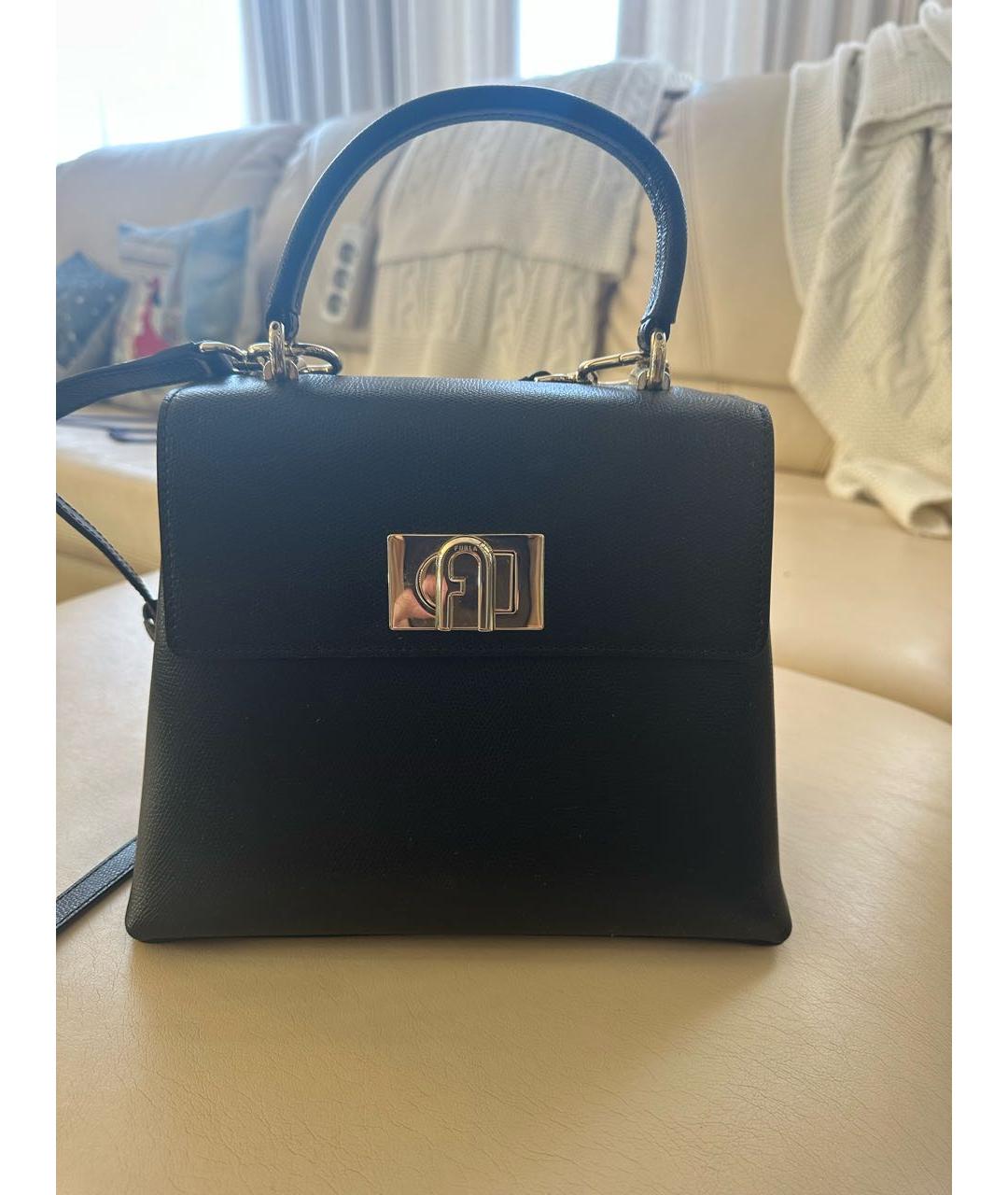 FURLA Черная кожаная сумка с короткими ручками, фото 5