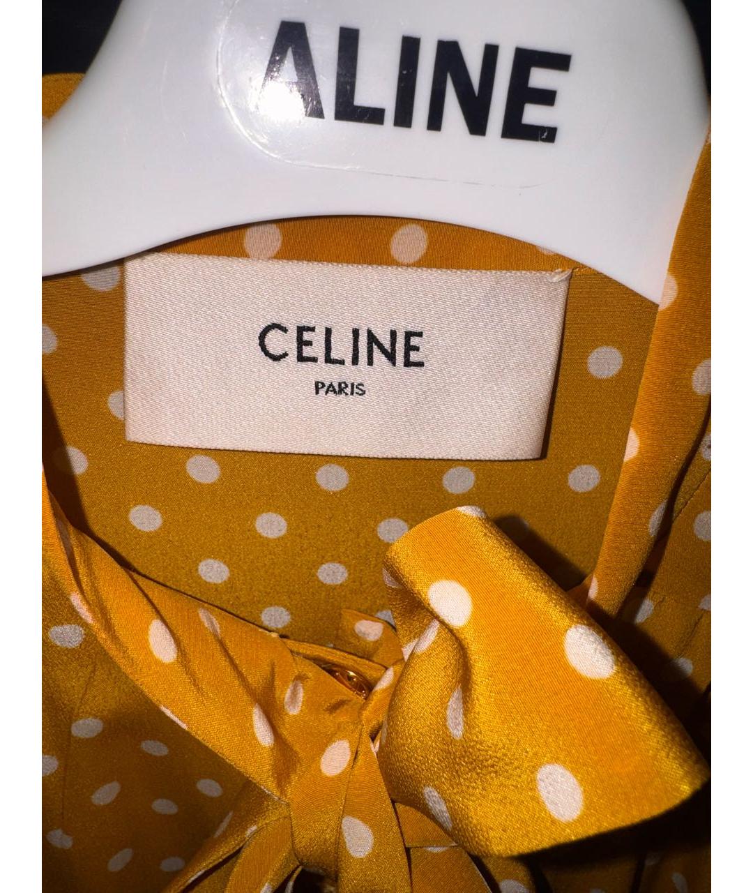 CELINE Горчичное шелковое повседневное платье, фото 3