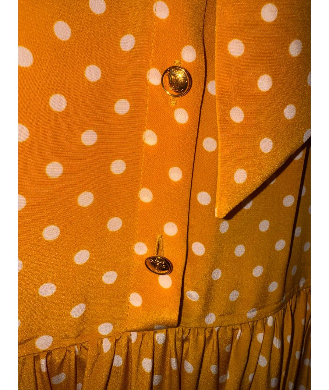 CELINE Горчичное шелковое повседневное платье, фото 4