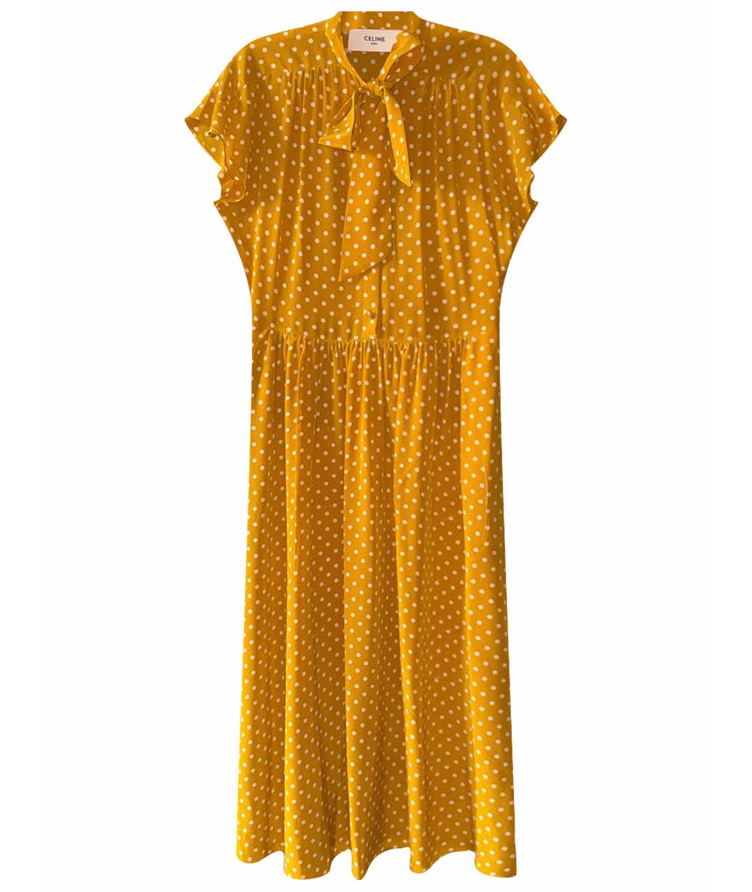 CELINE Горчичное шелковое повседневное платье, фото 1